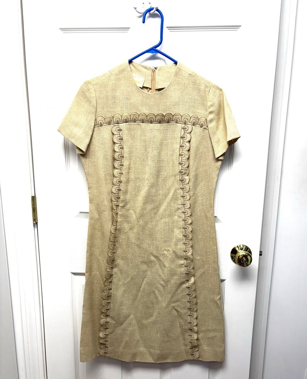 Vintage 1960s Dress Lampl Union Made Linen Look Pencil Size M Pockets